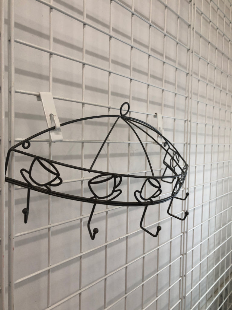 GRAY METAL COFFEE CUP WIRE MUG RACK 6-HOOK.