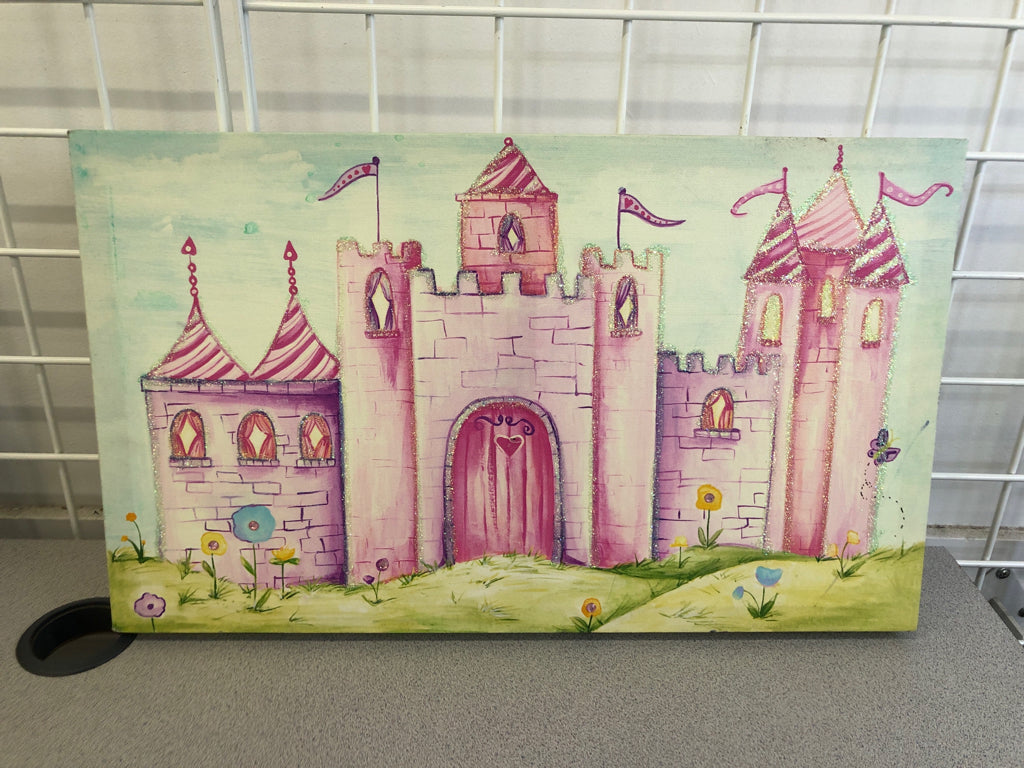 GLITTER PRINCESS CASTLE CANVAS WALL ART.
