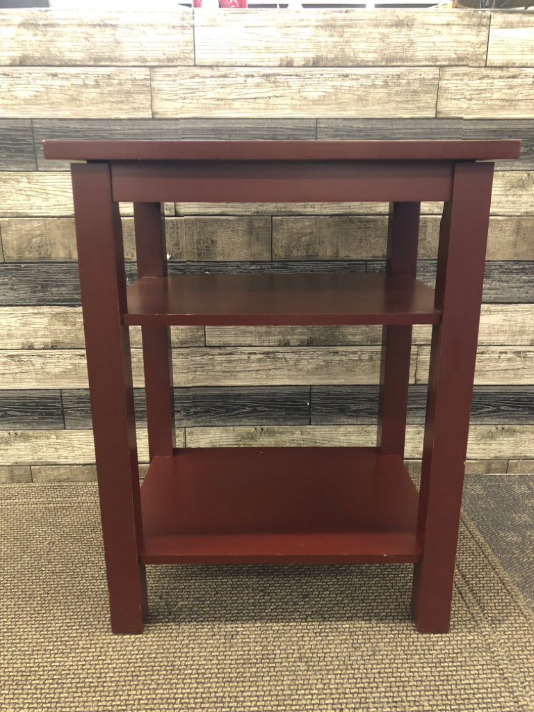 3-TIER CHERRY FINISH MODERN END TABLE.