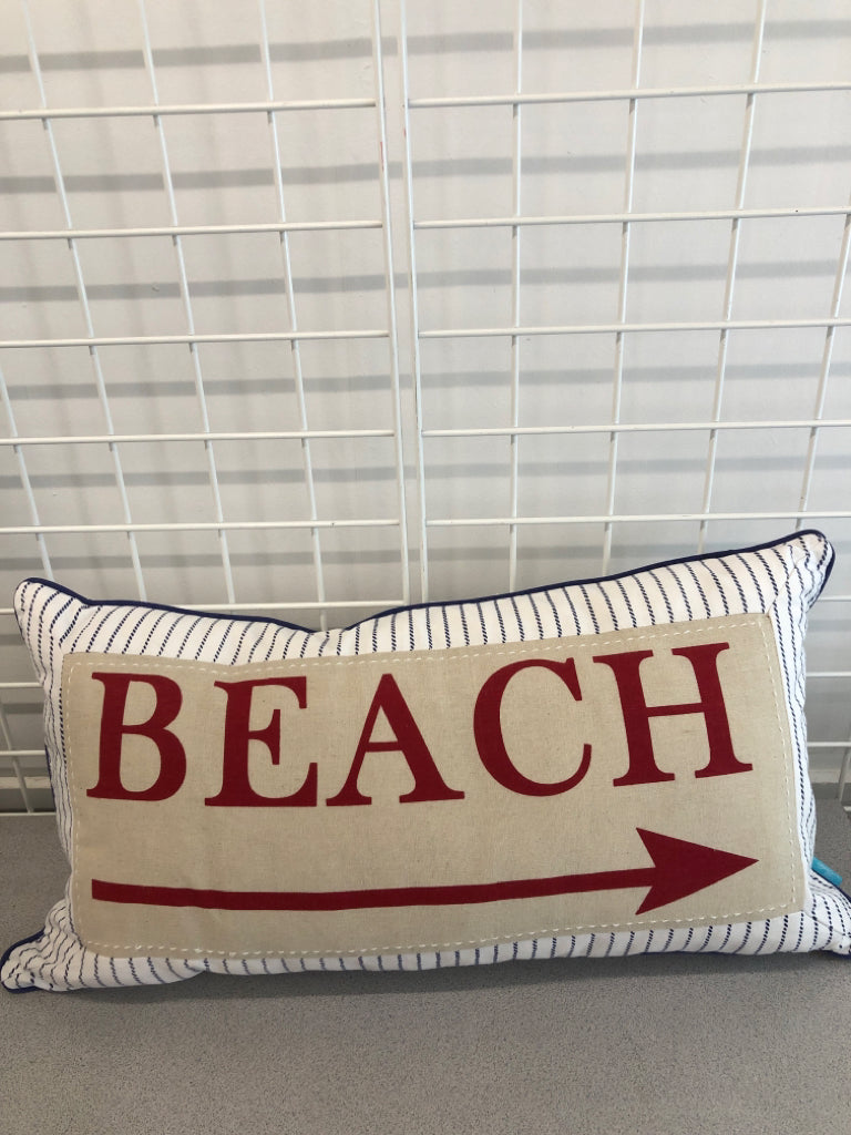 LONG WHITE/BLUE "BEACH" PILLOW.