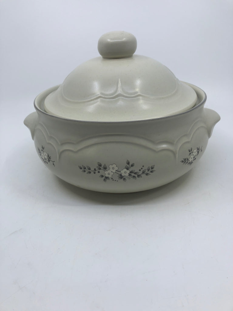 WHITE FLORAL COVERED SERVER.