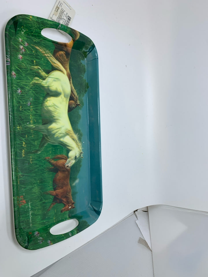 NWT MELAMINE HORSES IN PASTURE RECTANGLE TRAY.