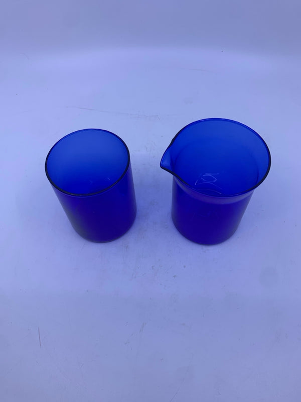 COBALT BLUE GLASS SUGAR/CREAMER.