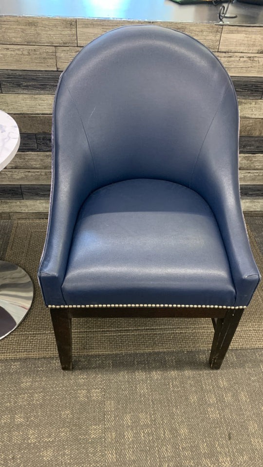 2 BLUE UPHOLSTERED CHAIRS.