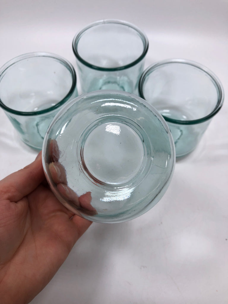 4 RECYCLED GLASS TUMBLERS.
