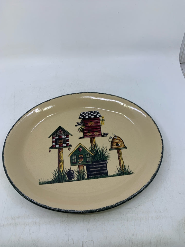 OVAL BIRD HOUSE THEMED PLATTER.