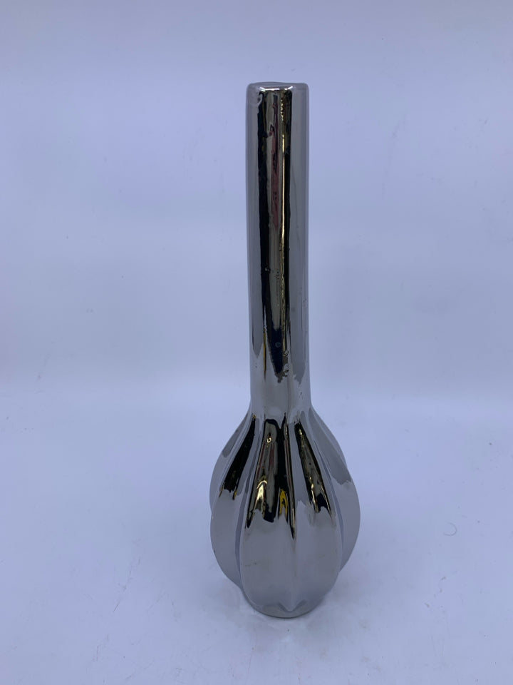 SILVER THIN NECK BUD VASE.