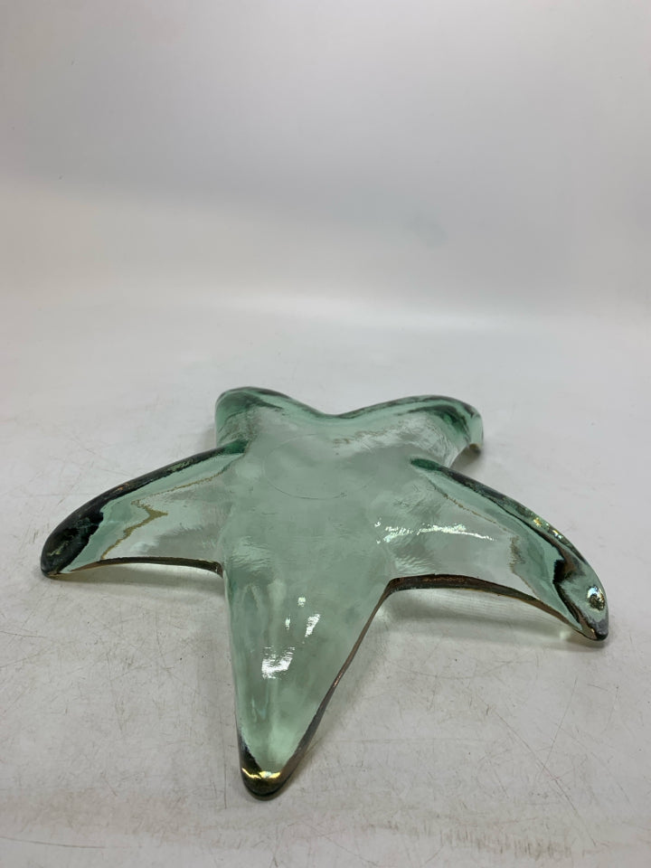 GREEN TINTED THICK GLASS STAR STAINED BOWL GOLD EDGE.
