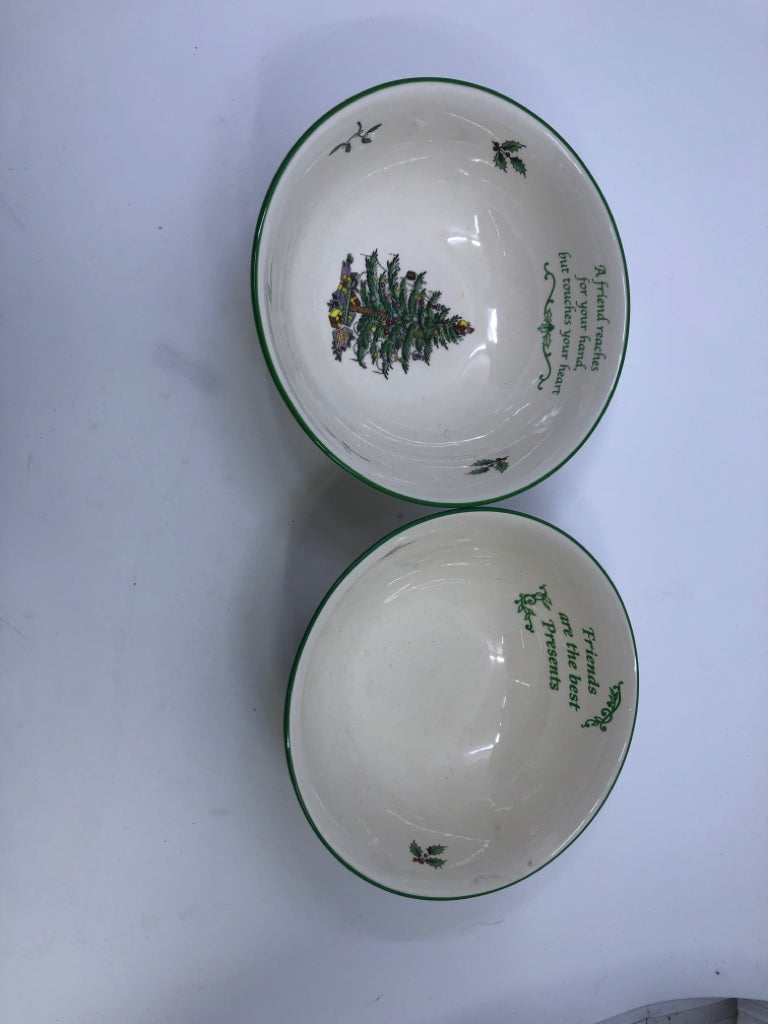 2 SPODE CHRISTMAS TREE "FRIEND" GREEN EDGE BOWLS.