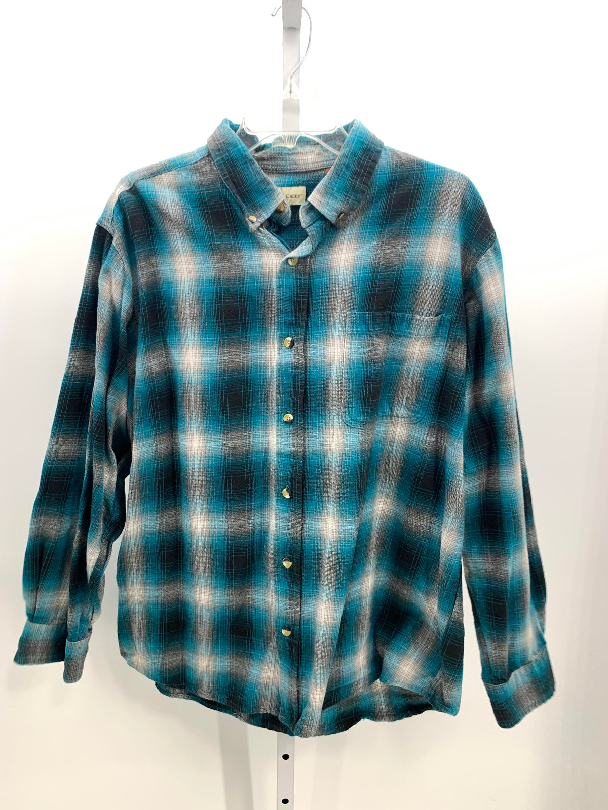 TEAL/ GREY PLAID FLANNEL BUTTON DOWN