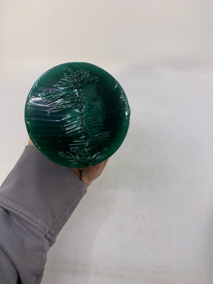 LARGE GREEN/TEAL PILLAR CANDLE.