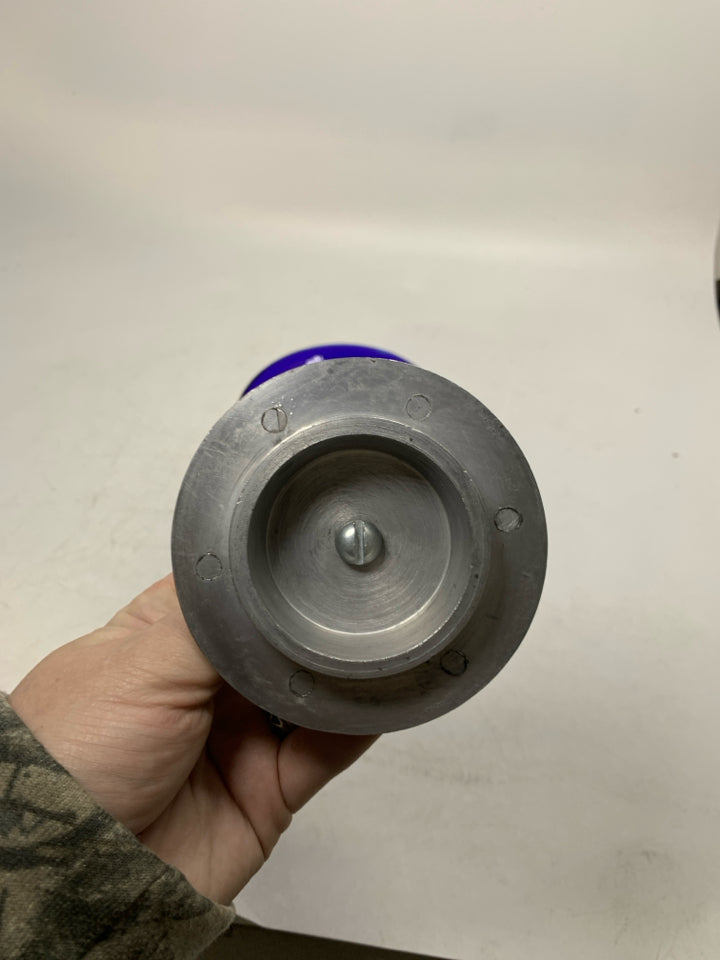 COBALT BLUE GLASS CANISTER W/ METAL FLOWER LID.
