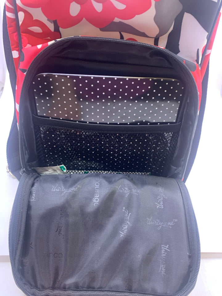 RED FLORAL DIVIDED COOLER BAG.