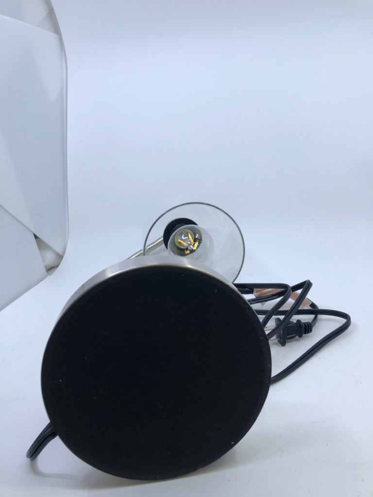 SILVER BASE- TOUCH LAMP W GLASS SHADE.