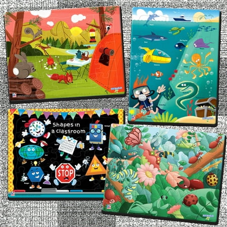 PlayMonster Wooden Shapes Bugs Animals and Camping Puzzles 4 Pack -