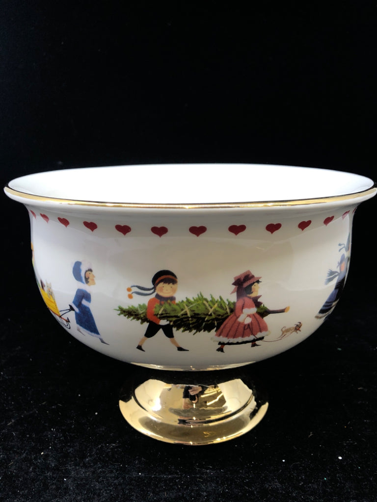 WHITE BOWL KIDS PLAYING WITH GOLD BOTTOM.