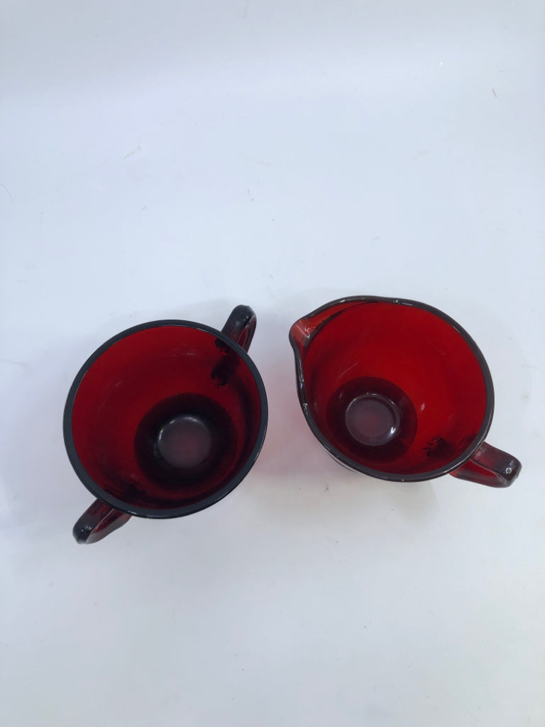 2 VTG CRANBERRY CREAMER & SUGAR SET.