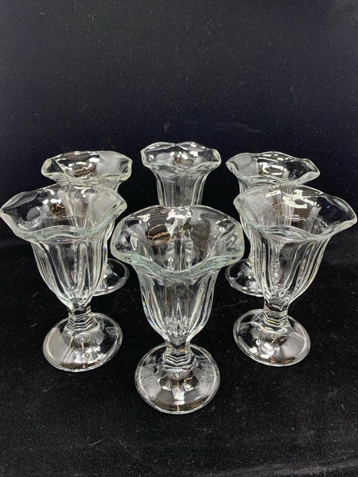 6 CLEAR GLASS SUNDAE CUPS.