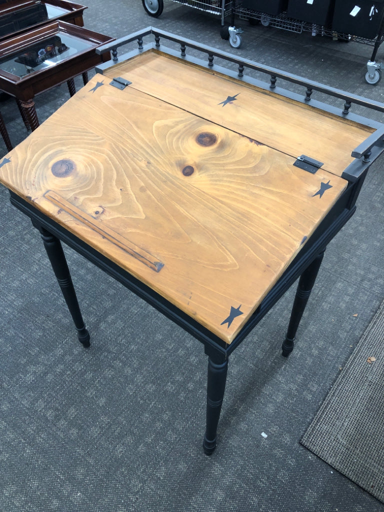 VTG PRIMITIVE SLANT-FRONT WRITING DESK W/STORAGE.