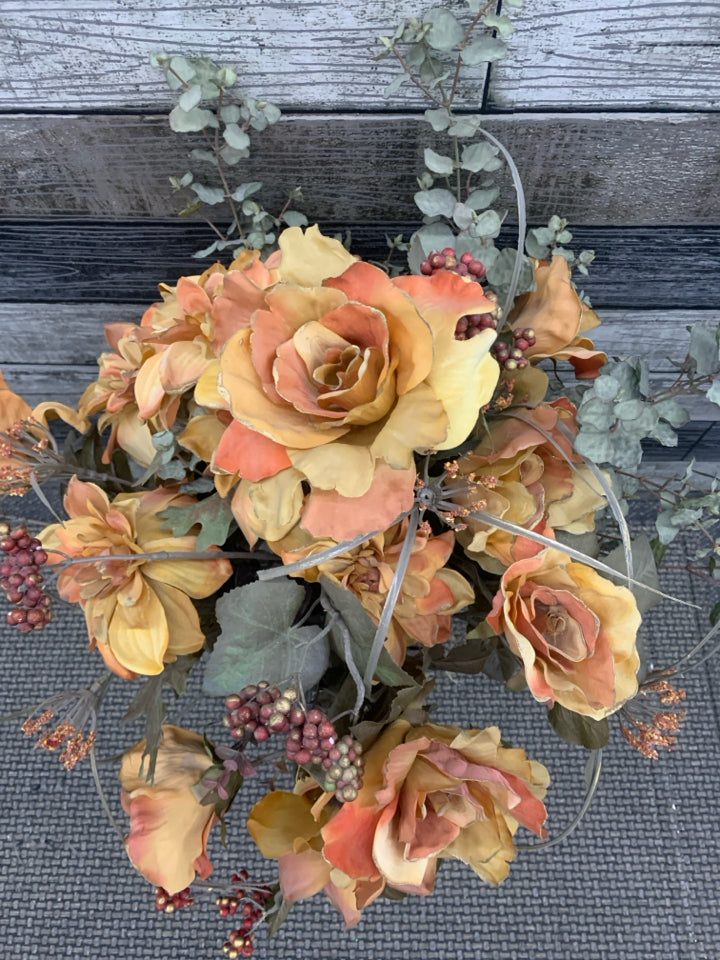 FAUX FLORAL IN SQUARE VASE.