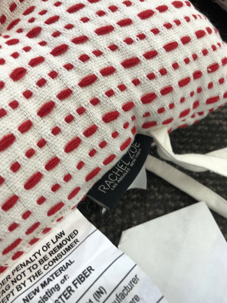 4 WHITE W/RED DOTS CHAIR CUSHIONS.