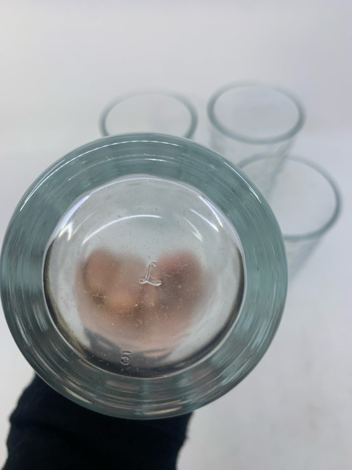4 CLEAR GLASS W/ EMBOSSED CIRCLES.