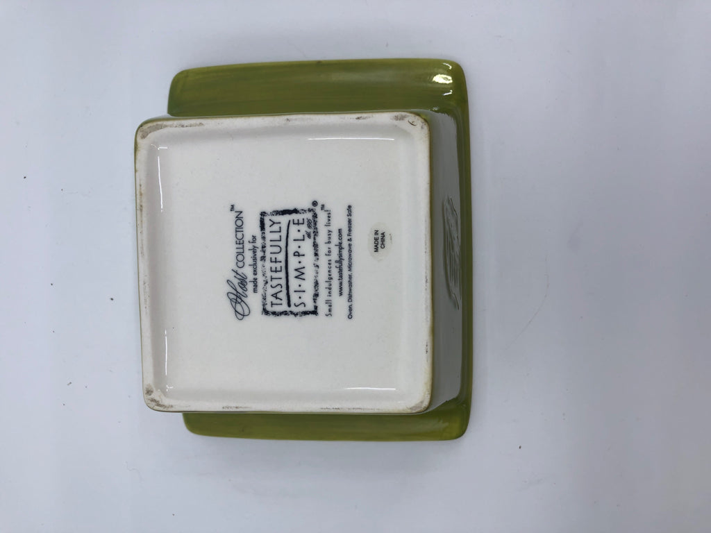 GREEN SQUARE BOWL W HANDLES.