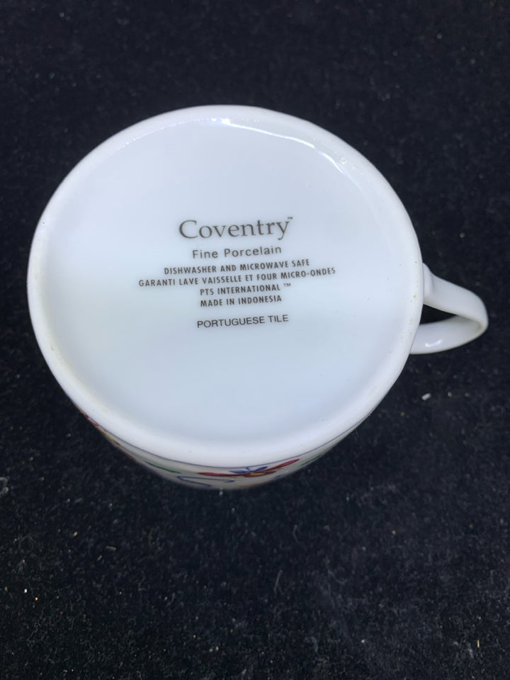 COVENTRY BLUE AND ORANGE FLORAL TEACUP AND SAUCER.