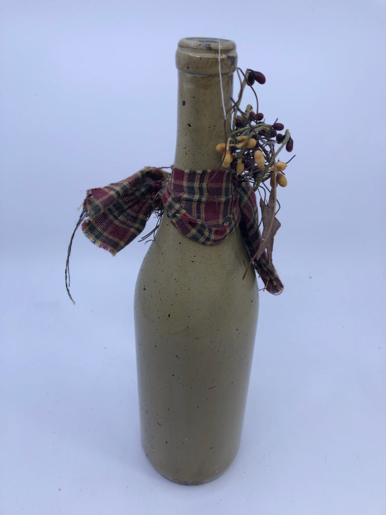 TALL PRIMITIVE BOTTLE W HEART AND PIP BERRIES.