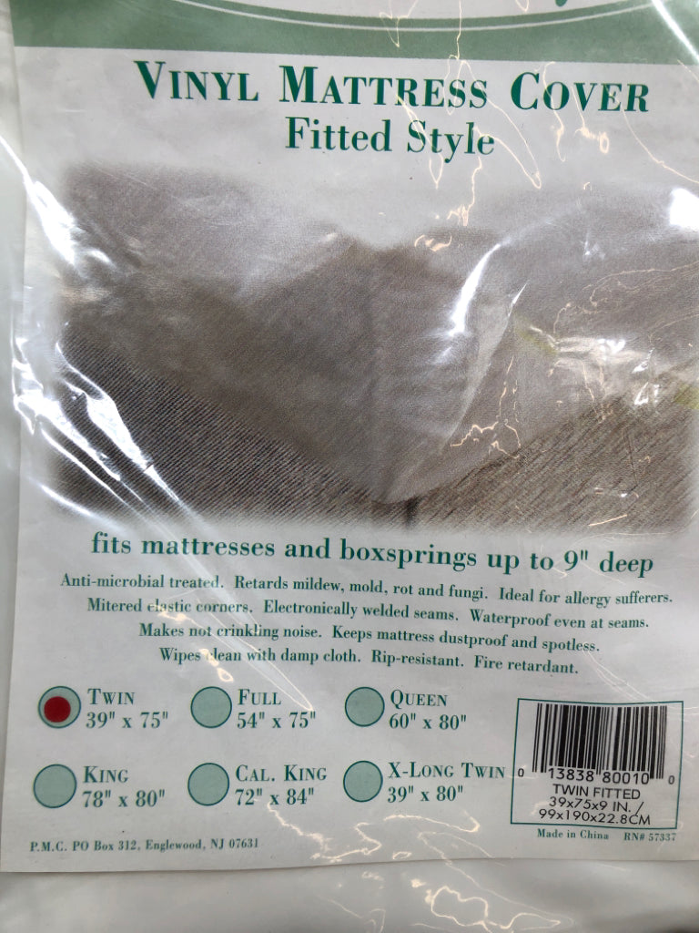 NIP TWIN VINYL MATTRESS COVER.