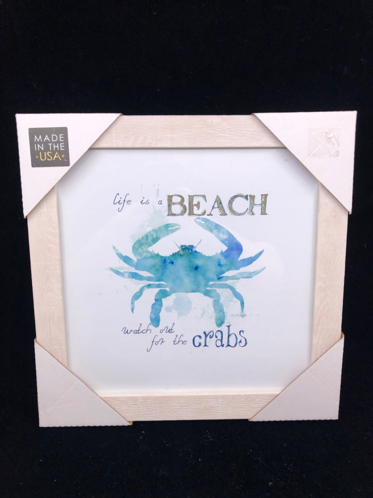 NEW LIFE IS A BEACH BLUE CRAB WALL ART.