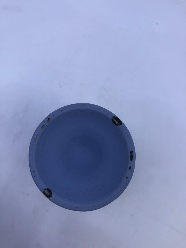 VTG MATTE BLUE EMBOSSED GIRL URN/VASE- JAPAN.