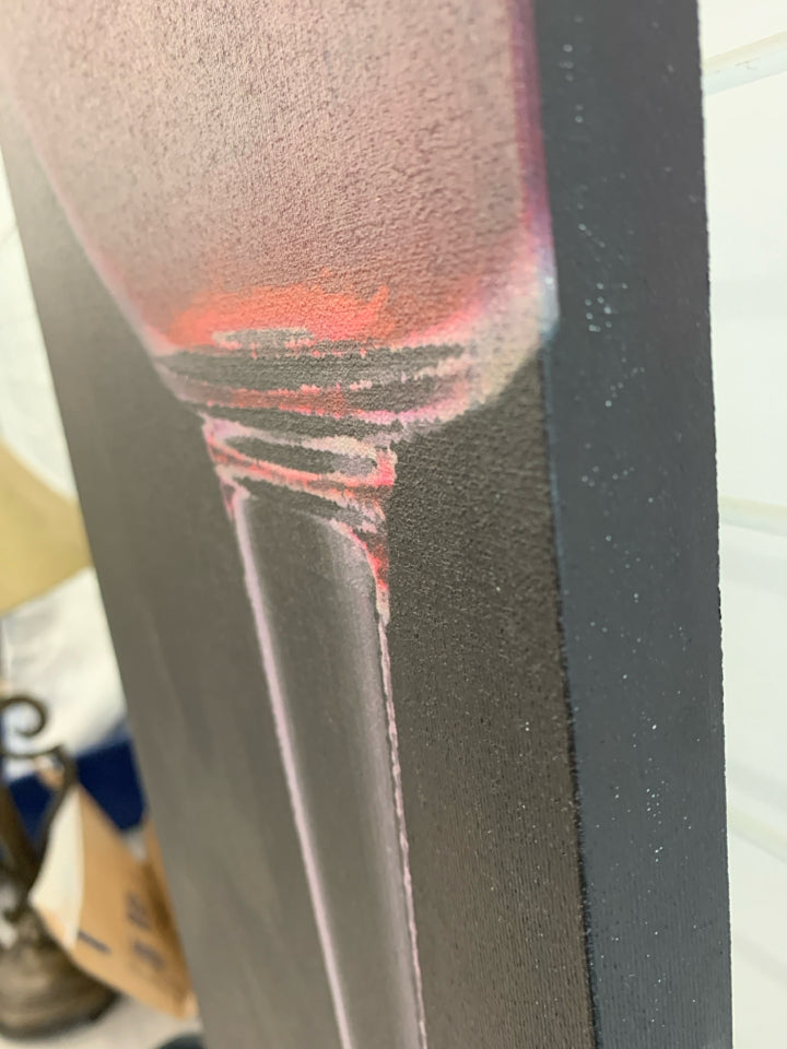 RED WINE IN GLASS ON CANVAS.