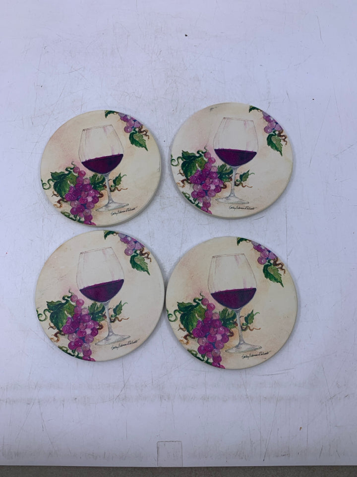 4 RED WINE GLASS COASTERS.