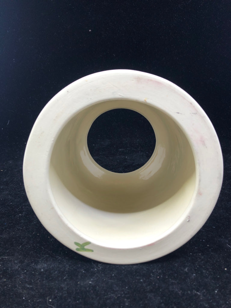 VTG CREAM W BLUE AND YELLO BERRY PATTERN CANDLE SHADE.