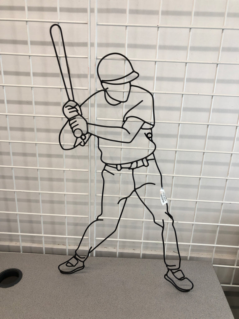 NWT BLACK WIRE BASEBALL PLAYER WALL HANGING.