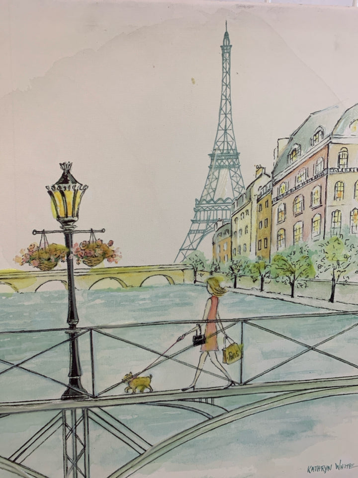 PARIS RIVER SCENE PAINTED CANVAS.