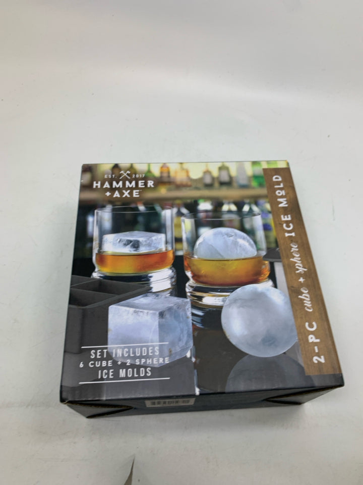 NIB HAMMER + AXE 2PC CUBE/SPHERE ICE MOLDS.
