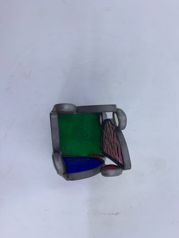 STAIN GLASS ABSTRACT VOTIVE HOLDER.