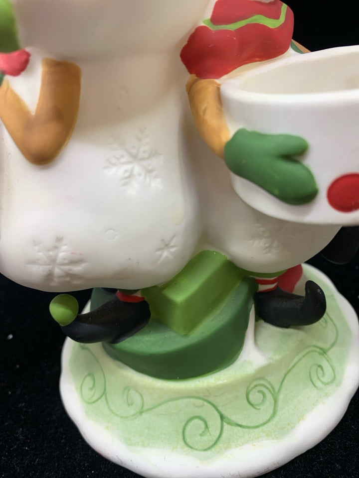 CERAMIC PILE OF SNOWMEN TEA LIGHT CANDLE HOLDER.