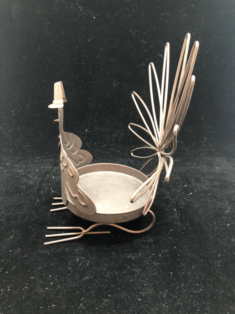 BROWN METAL TURKEY CANDLE HOLDER.