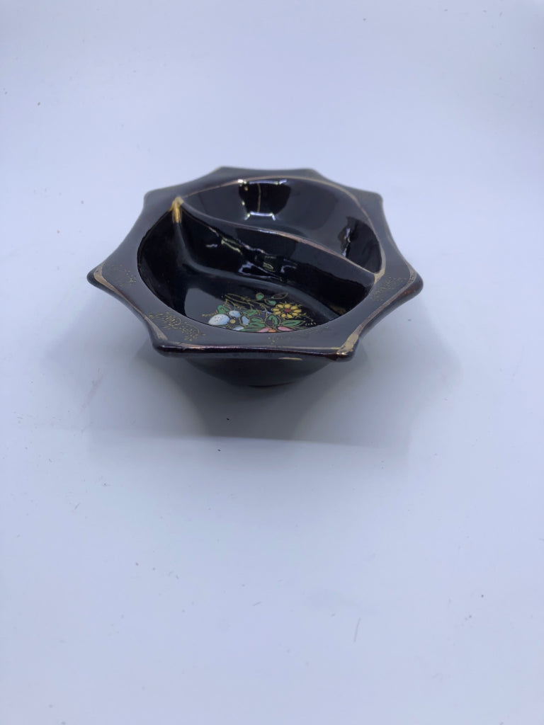 VTG BROWN DIVIDED FLORAL BOWL.