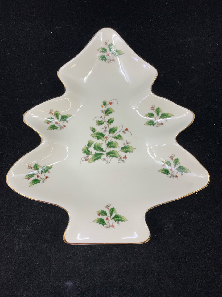 CHRISTMAS TREE PLATE W/HOLLY "HOLLY HOLIDAY" ROYAL LIMITED.