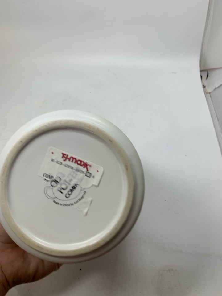 CERAMIC SUGAR CANISTER W/ WOOD LID.