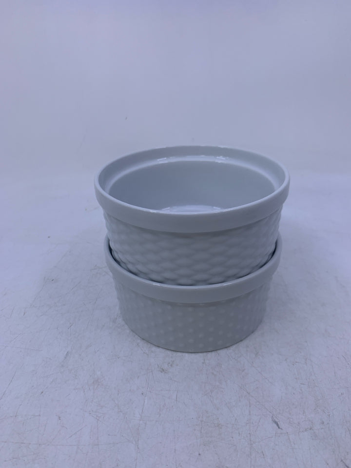 2 WHITE EMBOSSED DIPPING BOWLS FIDDLE + FERN.