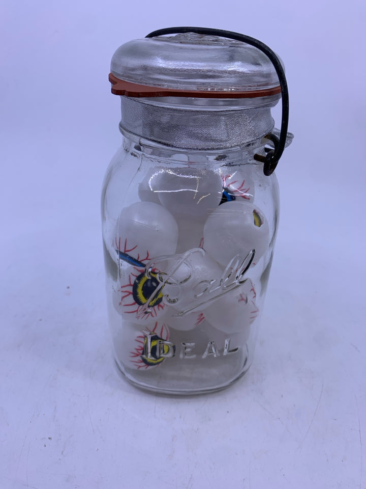 BALL JAR W/LID FILLED HALLOWEEN EYEBALLS.