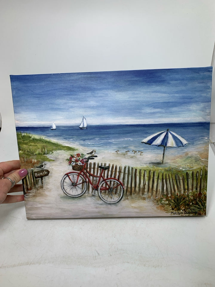 BEACH SCENE W/ RED BIKE CANVAS.