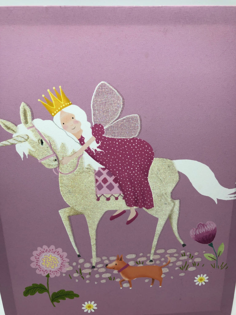 PRINCESS ON UNICORN GLITTER CANVAS.