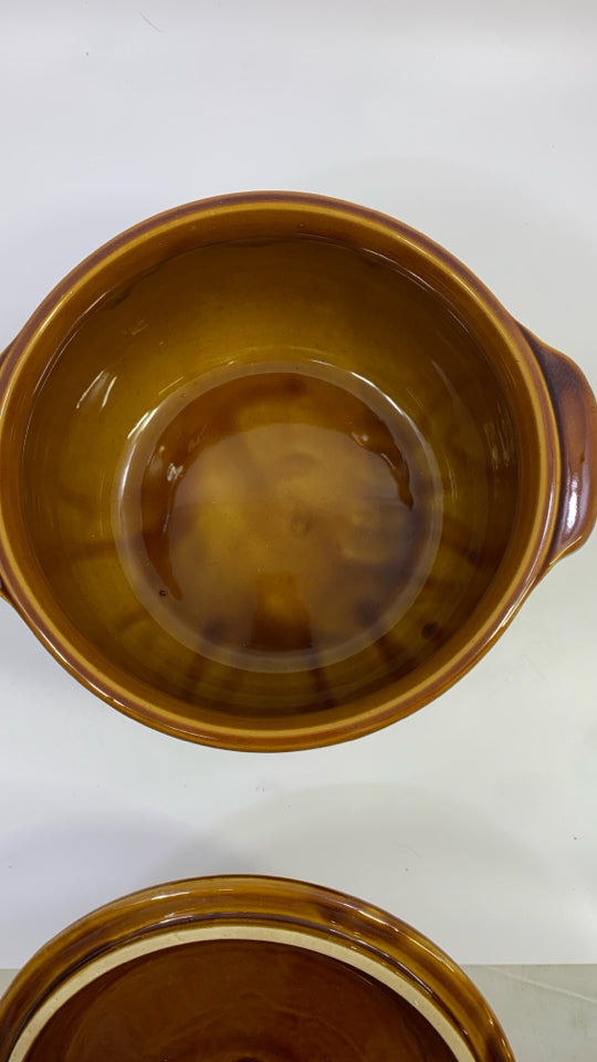 EMILE HENRY STONEWARE BEAN POT W/LID.