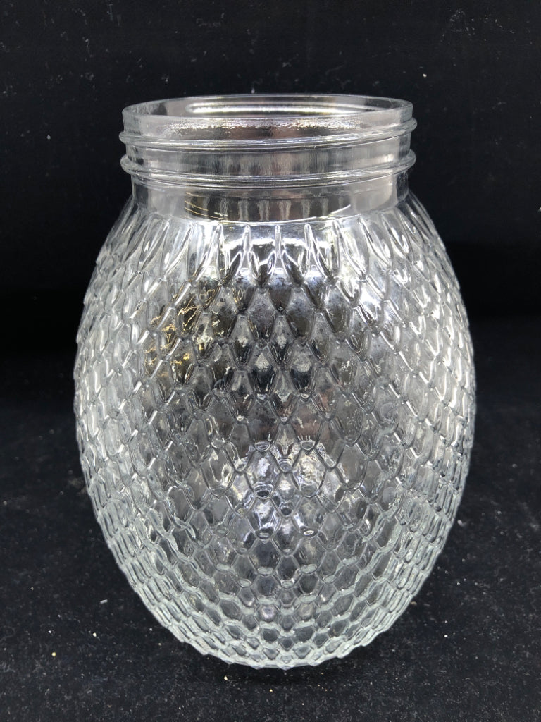 CLEAR GLASS OWL CANISTER W BLACK LID.